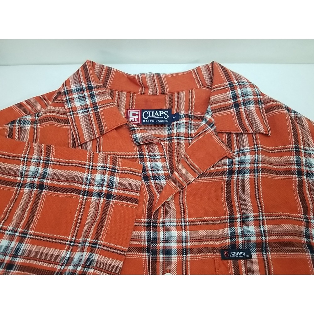 Chaps Ralph Lauren Mens Medium Plaid Short Sleeve Button Up Shirt Orange M